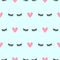 Cute seamless pattern with closed eyes and hearts. Simple girly print.