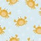Cute seamless pattern with crab and water bubbles.