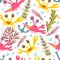 Cute seamless pattern with crabs.Cartoon doodle print with happy sea creatures.