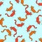 Cute seamless pattern. Cute rabid Vector illustration of a hand-drawn contour doodle colorful striped cat on a beautiful
