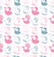 Cute seamless pattern with different whales silhouettes. Vector gentle background.