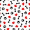 Cute seamless pattern with dog bone, paw print and red heart, transparent background