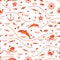 Cute seamless pattern with dolphins, octopus, fish, anchor, helm