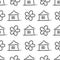 Cute seamless pattern with flower and house. Cartoon childrens hand drawing. Vector