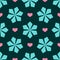 Cute seamless pattern with flowers and hearts. Simple floral print.