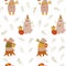 Cute seamless pattern with funny cute bears, teacups, teapots and umbrellas