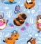 Cute seamless pattern with guinea pigs on summer vacation. Vector illustration