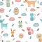 Cute seamless pattern with hand drawn animals. Trendy cartoon background