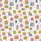 Cute seamless pattern with hand drawn houses. Buildings. Doodle style. Texture for fabric, wrapping, wallpaper, textile