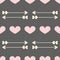 Cute seamless pattern with hearts and arrows. Simple romantic print.