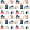 Cute seamless pattern with houses in Scandinavian, Nordic style. Pretty background for kids collection. illustration