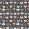 Cute seamless pattern for kids with cartoon little mouses. Lovely animals. Children background with moon, stars and clouds
