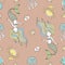Cute seamless pattern with mermaids and cute sea animals