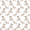 Cute seamless pattern of mops. Adult dog and puppy look in different directions. Vector.