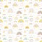 Cute seamless pattern with rainbows. Hand drawn nursery design elements. Trendy baby texture for fabric, textile, cloth, wrapping