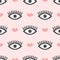 Cute seamless pattern with repeating eyes and hearts. Modern girly print.