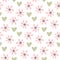 Cute seamless pattern with repeating flowers and hearts. Pastel floral print.