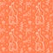 Cute seamless pattern. Romantic Cats in love and hearts. Coral and white colors.