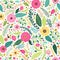 Cute seamless pattern with rustic hand drawn first spring flowers