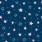 Cute seamless pattern with scattered stars and round dots. Repeated girly print.