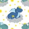 Cute seamless pattern with sleeping dragons, clouds and stars