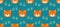 Cute seamless pattern with smiling baby tiger face head and cat paw print. Vector illustration blue background. Sweet childish