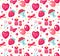 Cute seamless pattern Valentines day with strawberries, heart, flower, butterfly, ribbon