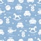 Cute seamless pattern with variety of children\'s toys: rocking h