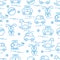 Cute seamless pattern with variety of children\'s toys: rocking h