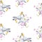 Cute seamless pattern watercolor cartoon bunny with brush and paint. Kids illustration. For baby textile, fabric, print and wallpa