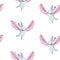 Cute seamless pattern watercolor cartoon bunny with pink wings. Summer illustration. For baby textile, fabric, print and wallpaper