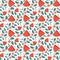 Cute seamless pattern with watermelon, hearts, star and leave