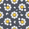 Cute seamless pattern with white daisies in 1970 style. Hippie aesthetic background for T-shirt, poster, card and print. Floral