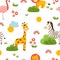 Cute seamless pattern with wild animals. Vector print