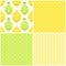 Cute seamless patterns of citrus fruits characters: lemon and lime with simple textures of friendly colors