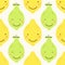 Cute seamless patterns of citrus fruits characters: lemon and lime with simple textures of friendly colors