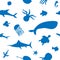 Cute seamless sea animals summer vector pattern