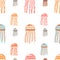 Cute seamless sea pattern with cartoon jellyfishes. Vector illustration for kids design, wallpaper, wrapping, textile