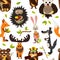 Cute seamless texture wild forest animal design on a white background. Cartoon style. Vector