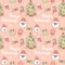 Cute seamless vector pattern background illustration with santa claus, christmas tree, candy cane, gift box, sock, lollipop, holly