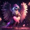 Cute Secretary Bird hugging heart 3d illustration of a cute parrot with a heart and wings Generative AI