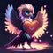 Cute Secretary Bird hugging heart Cute cartoon eagle with a heart and wings. Vector illustration. Generative AI