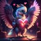 Cute Secretary Bird hugging heart Cute cartoon parrot with a heart in his hand. Valentine\'s Day. generative AI