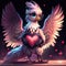 Cute Secretary Bird hugging heart Cute rooster with a heart in his hands. Valentine\'s Day. AI Generated