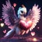 Cute Secretary Bird hugging heart Valentine\'s day card with cute white bird with red heart AI generated