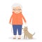 Cute senior woman with dog on the walk. Grandmother in sport clothes. Vector illustration