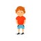 Cute serious boy standing and holding his hands in his pockets vector Illustration on a white background