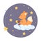 a cute and serious little fox with a fishing rod on a cloud catches the stars
