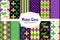 Cute set of 12 seamless Mardi Gras patterns in traditional colors