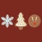 Cute set of 3 gingerbread glazed christmas cookies on red background